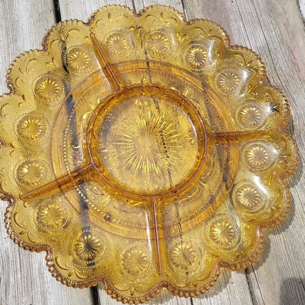 Amber Glass Divided Serving Platter